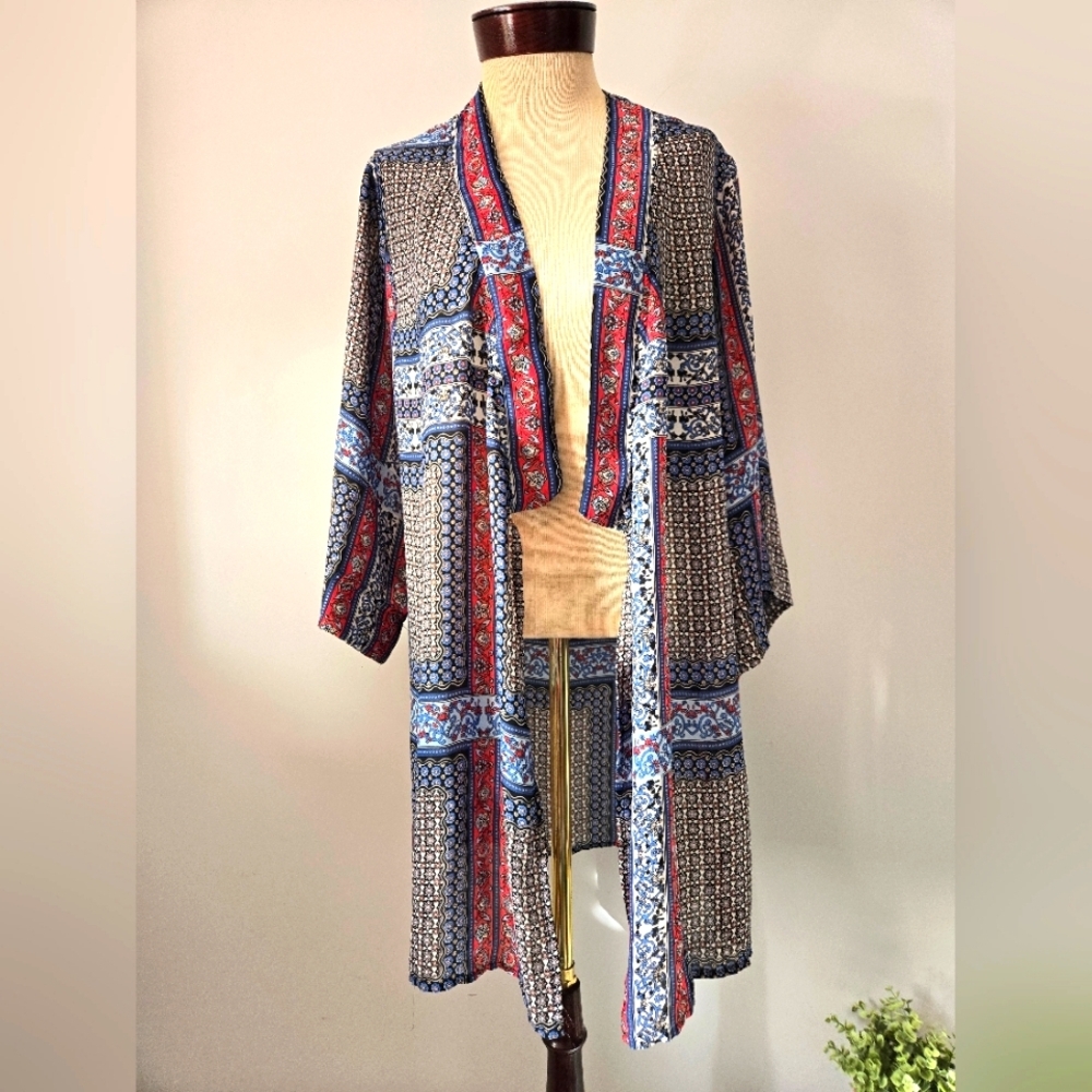 TAHARI Bohemian Patterned Kimono Duster/ Beach Cover Up. Sm-Med
